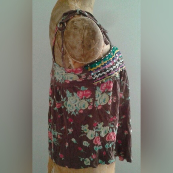 Vintage Free People Hippie Tank Top w Floral print and Rick Rack Sequin Trim - Picture 4 of 9